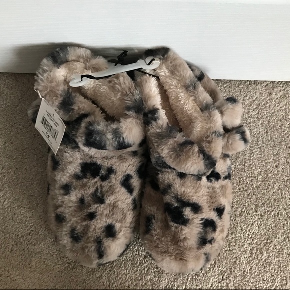 NWT George Faux Faur Leopard Slippers - Picture 4 of 5